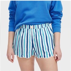 Roller Rabbit Blue and White Striped Athletic Lounge Shorts